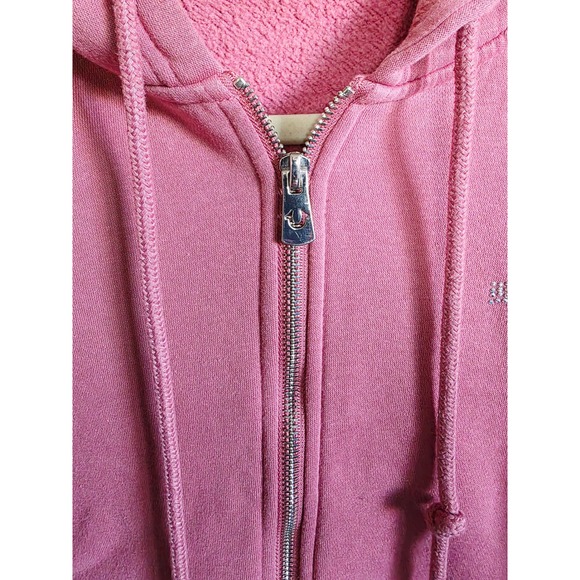 True Religion S Rose Pink Rhinestone Horseshoe Zip Up Hoodie Sweatshirt Women's - Picture 6 of 8